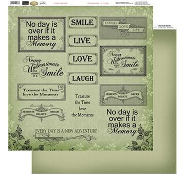 12x12 Patterned Paper  - Green Words - Vintage Rose Collection (5) Cheap