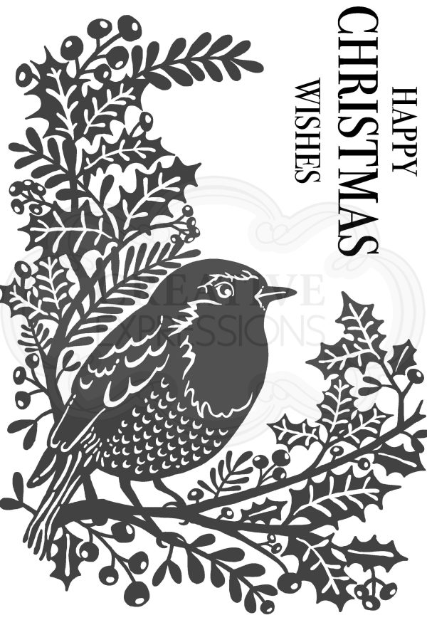 Woodware Clear Singles Lino Cut - Robin and Holly 4 in x 6 in Stamp Sale