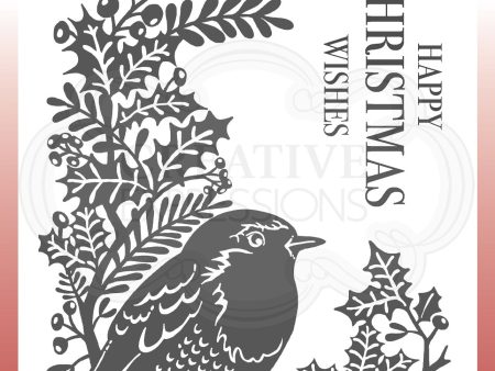 Woodware Clear Singles Lino Cut - Robin and Holly 4 in x 6 in Stamp Sale