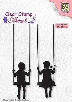 Clear Stamp Silhouette Boy & Girl Swinging Supply